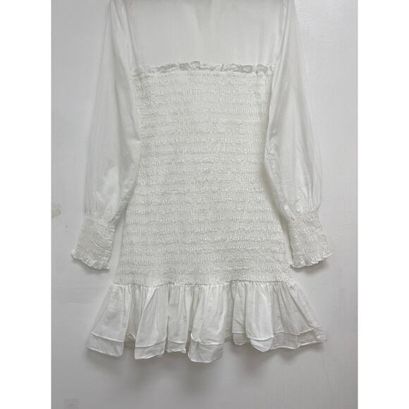 Veronica Beard Jeans Kelsey Smocked Bodice Combo Flounce Hem Shirt Dress Size 6 - Picture 9 of 13